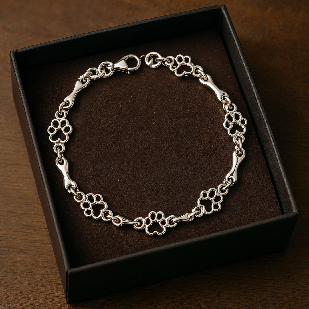Bracelet En Argent À Motif Patte de Chien et Os