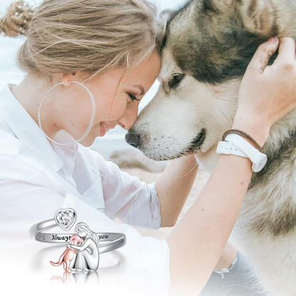 Bague Chien ajustable en argent sterling 925
