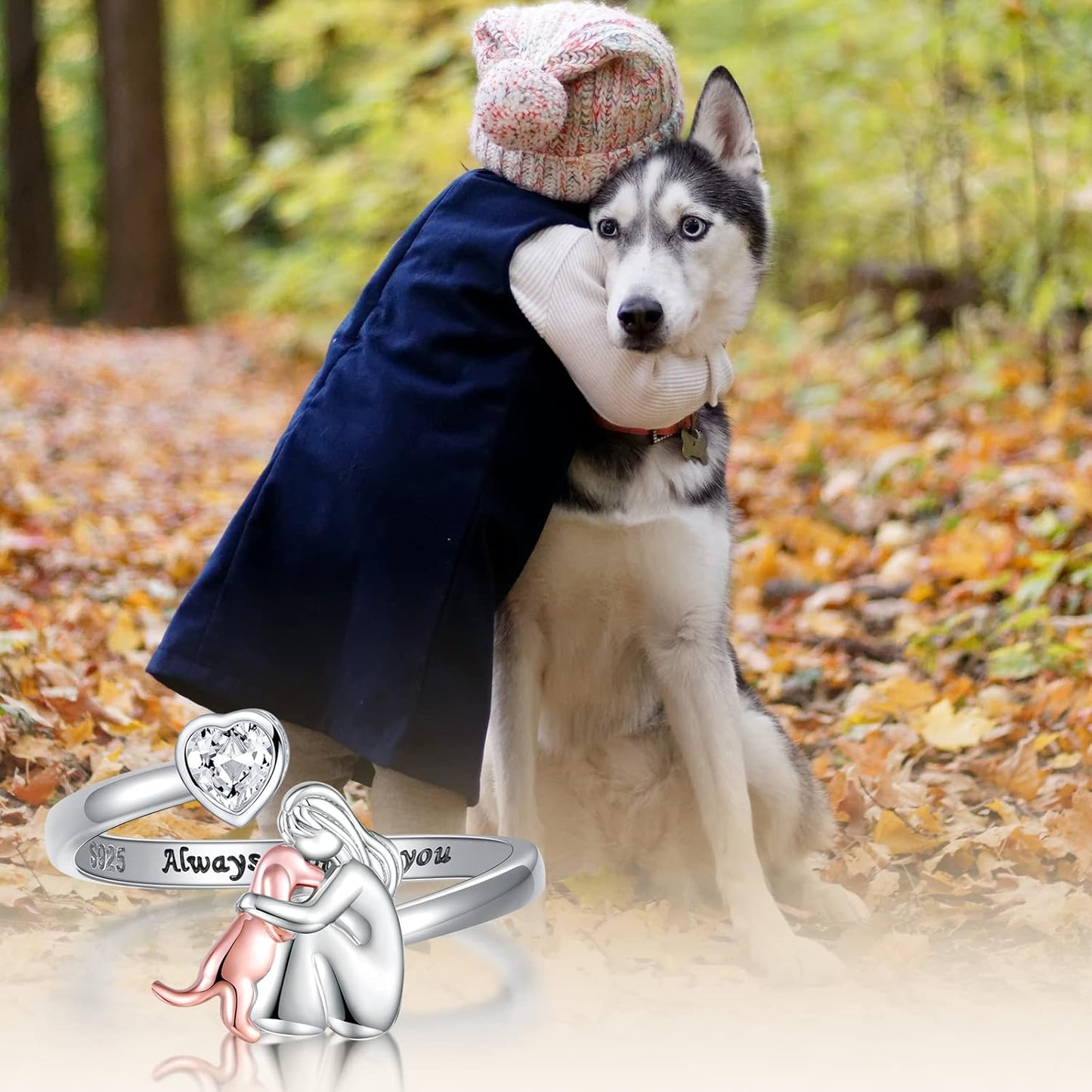 Bague Chien ajustable en argent sterling 925