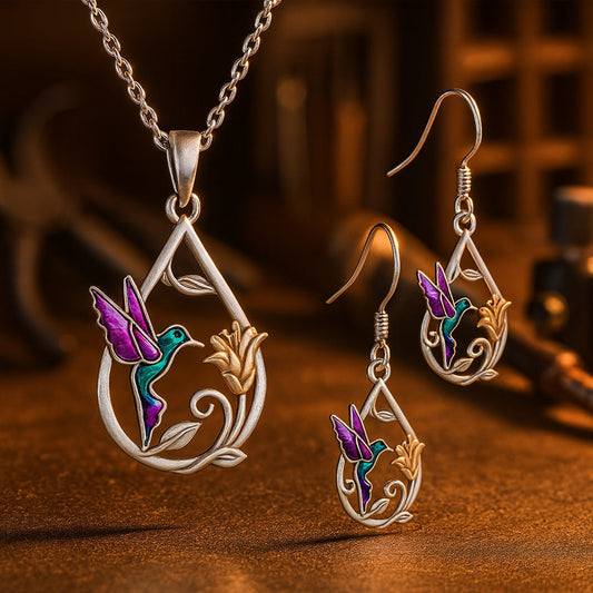 Magnifique collier colibri pour femme avec boucles d'oreilles en bonus
