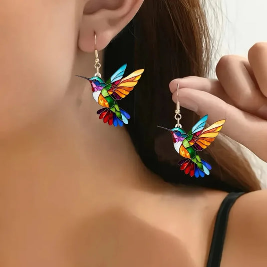 Boucles d'oreilles pendantes colibri en acrylique