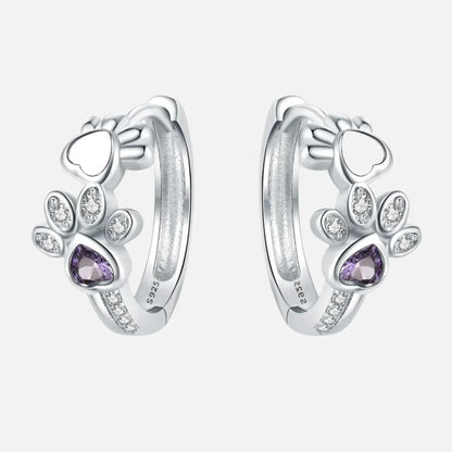 Boucles D'oreilles En Argent Avec Zircone et Pierre Précieuse en Forme de Cœur.