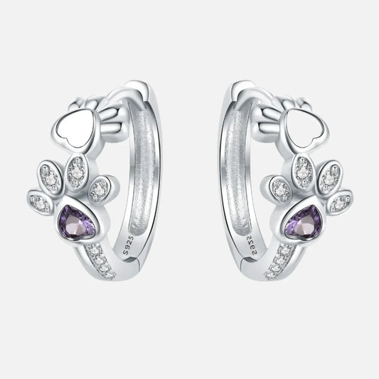 Boucles D'oreilles En Argent Avec Zircone et Pierre Précieuse en Forme de Cœur.